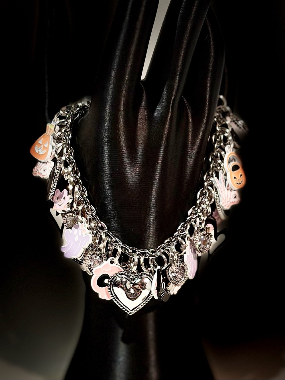 Silver Halloween Charm Bracelet with Enamel Accents